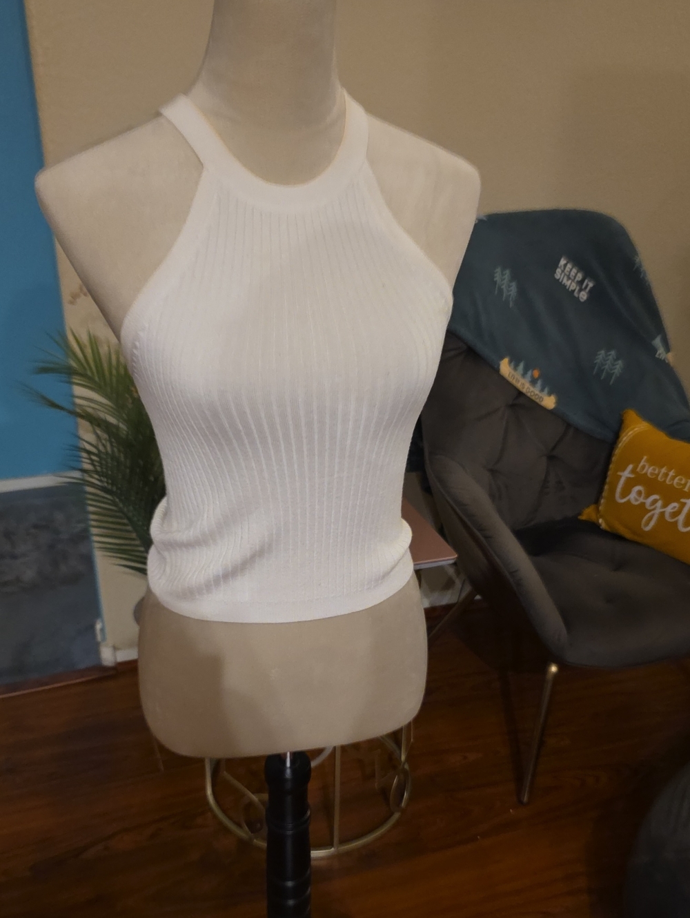 Forever 21 White Ribbed Halter Neck Tank Top